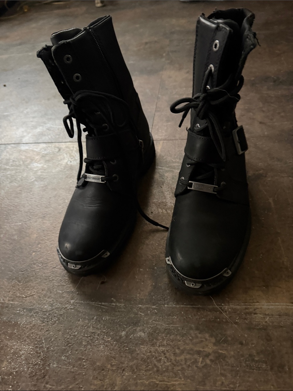 Harley-Davidson Black Leather Women's Moto Combat Boots with Metal Studs